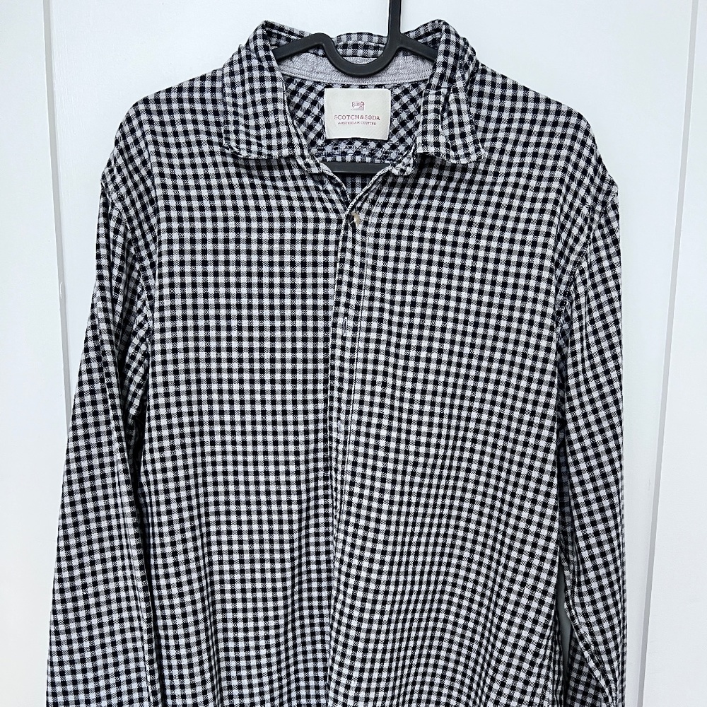 Scotch&Soda, Mens Black Plaid Button Down Shirt. L